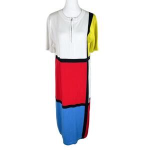 Oxknit Mondrian Knit Sweater Dress Retro Collage Mod Artsy Size Medium NWT